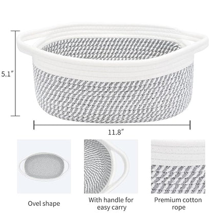 ABenkle Small Basket, 12"x 8" x 5" Cute Small Woven Basket, Rope Room Shelf Storage Basket, Cat Dog Toys Basket Chest Box, Decorative Empty Gift Basket with Handles