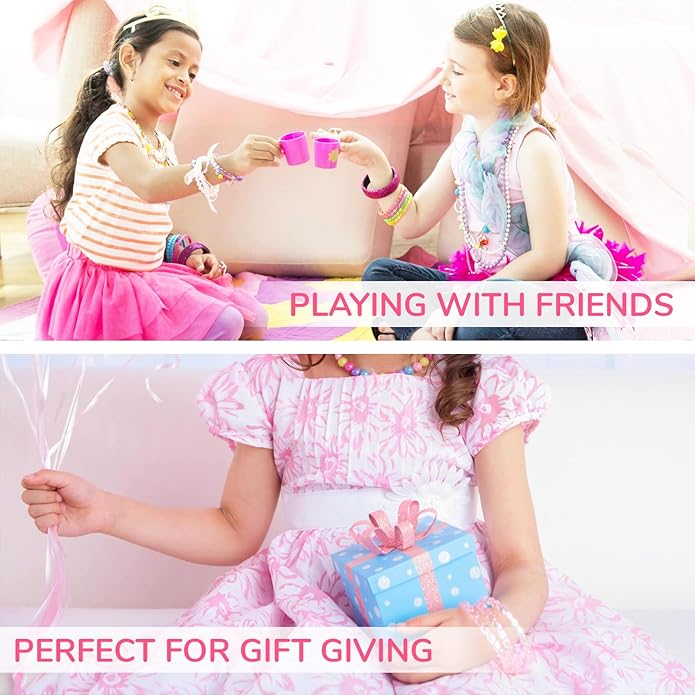 Little Girl Jewel Rings, Adjustable Pink Rings Girls Kids Pretend Play and Dress up Jewelry Set, Cute Rings with Display Case Party Favors Toys Gifts