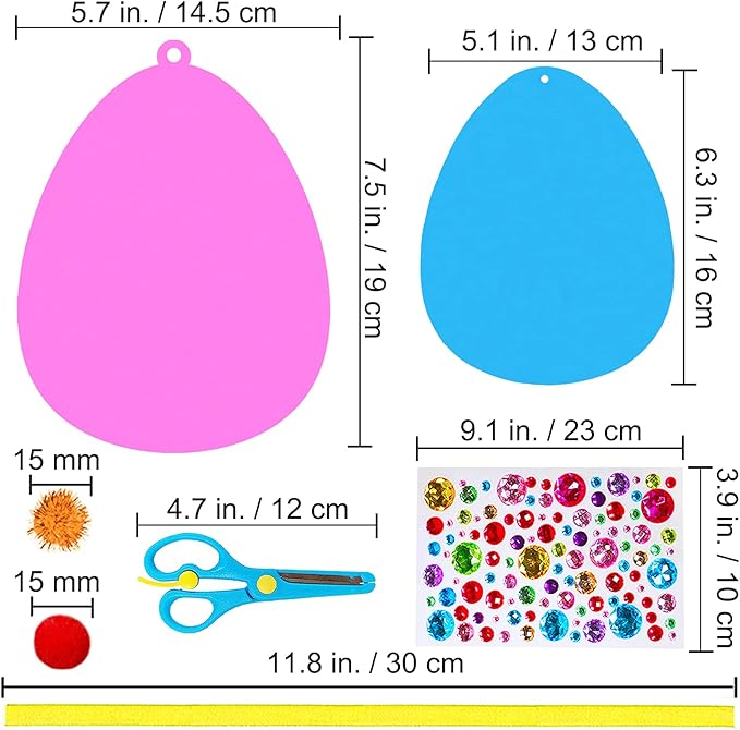 24 Sets Easter Egg Ornaments Decorations DIY 3D Easter Craft Kits Assorted Foam Easter Egg Shaped Ornaments Easter Stickers Pom-poms for Kids Party Favors Easter Spring Classroom Activity Art Project