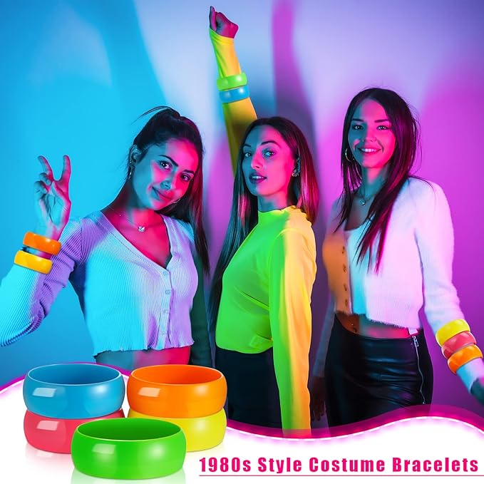 20 Pieces 80s Bracelets for Women 80's Style Neon Bracelets 80s Bangle Bracelets Colorful Chunky Plastic Bracelets 80's Neon Accessories Party Favors Pack for New Years Eve Birthday Party, 5 Colors