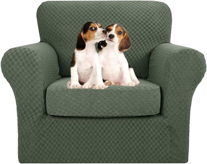MAXIJIN 2 Piece Jacquard Chair Covers with Arms Super Stretch Non Slip Chair Slipcover for Living Room Dogs Pet Friendly Elastic Sofa Couch Protector Armchair Cover (Chair, Army Green)