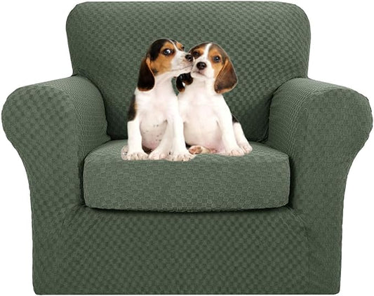 MAXIJIN 2 Piece Jacquard Chair Covers with Arms Super Stretch Non Slip Chair Slipcover for Living Room Dogs Pet Friendly Elastic Sofa Couch Protector Armchair Cover (Chair, Army Green)