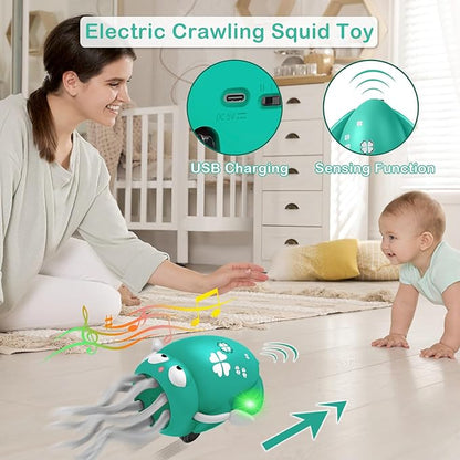 Plnmlls Dancing Octopus Toy,Tummy Time Toys,with Music and LED Light,Built-in Rechargeable Battery and Volume Can be Turned Off for 6-12 12-18 36 Months Walking Toddler Birthday Gift(Green)