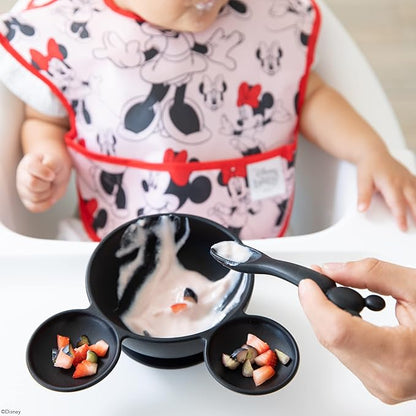 Bumkins Disney Baby Bowl, Silicone Feeding Set with Suction for Baby and Toddler, Includes Spoon, First Feeding Set, Essentials for Baby Led Weaning, Babies Eating 4 Months Up, Mickey Mouse Black