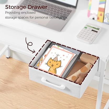 Kids Desk and Chair Set, Student Writing Desk, Kids Study Desk with Book Sorter and Fabric Drawer, Kids Wooden Study Table, for Study, Kids Room, Bedroom, White KDBW11901N1