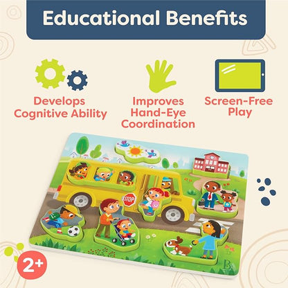 B. toys- Peek & Explore - School BusChunky Puzzle – Puzzle for Toddlers, Kids – School Bus Puzzle – School, Bus, Students – 2 Years +
