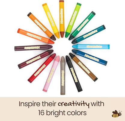 Honeysticks Jumbo Crayons (16 Pack) - 100% Pure Beeswax Crayons - Non Toxic Crayons for Kids - Large Crayons, Easy to Hold and Use, Unbreakable, Eco Friendly, Preschool Art Supplies, For Kids 2-4, 4-8