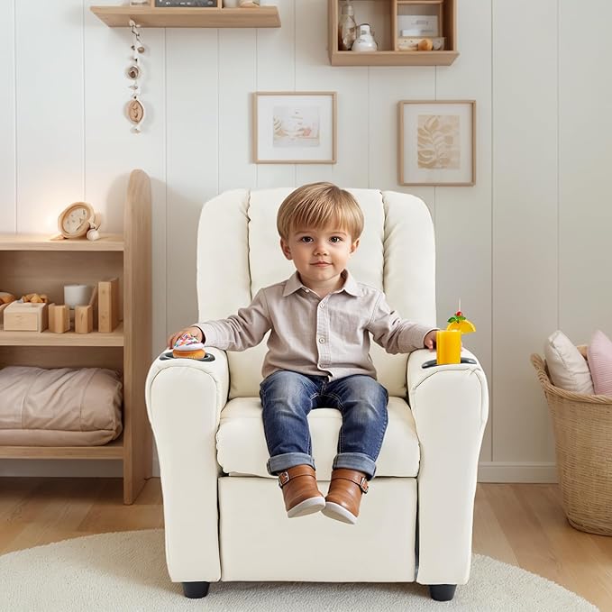 JC HOME Candy Kids Reclining Chair Leather Recliner Sofa Toddler Youth Children Child Ages 1-6