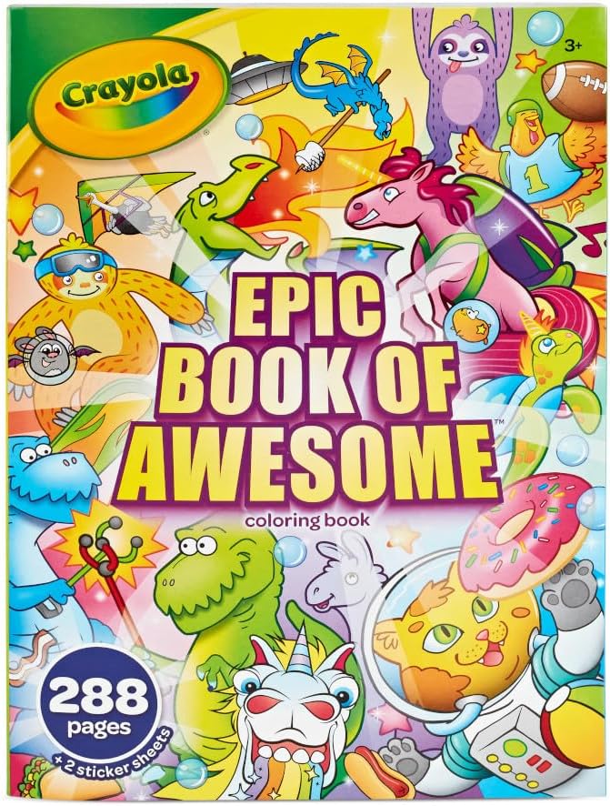 Crayola Epic Book of Awesome Coloring Book (288pgs), Animal Coloring Pages, Glitter Stickers, Travel Activity, Gift for Kids, Ages 3+