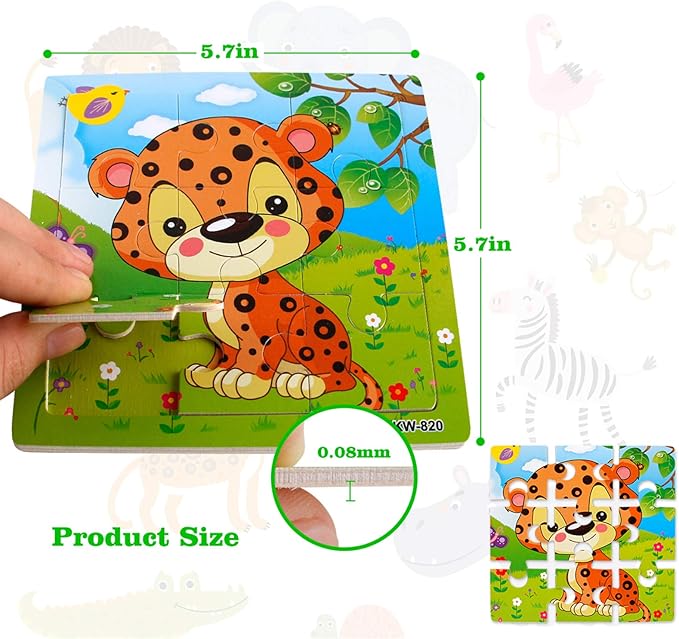 NASHRIO Wooden Puzzles for Toddlers 2-5 Years Old(Set of 6), 9 Pieces Preschool Educational and Learning Animal Jigsaw Puzzle Toy Gift Set for Boys and Girls
