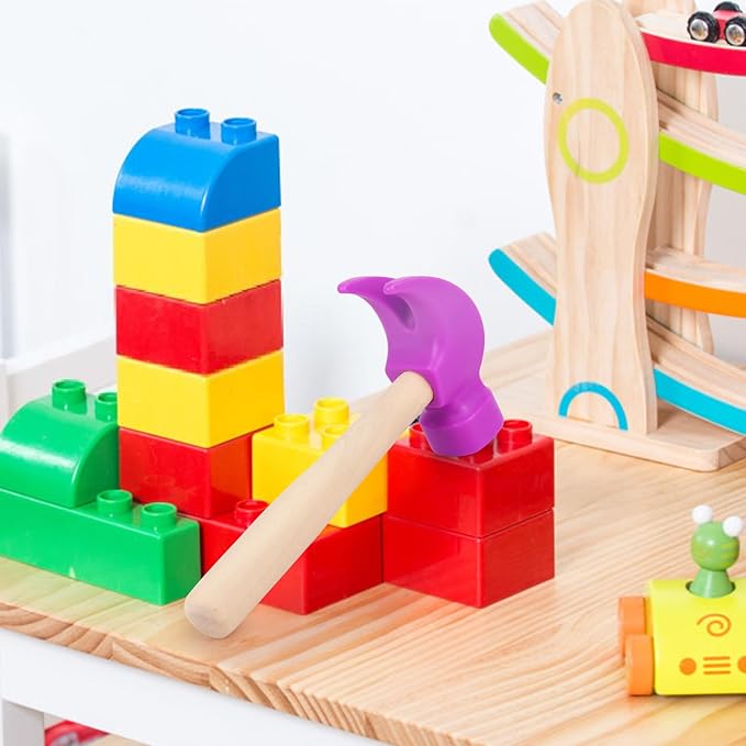 Fowecelt Wooden Hammer Toys Simulation Hammers Maintenance Tools Educational Toys for Kids Birthday Party Games Supplies (Purple)