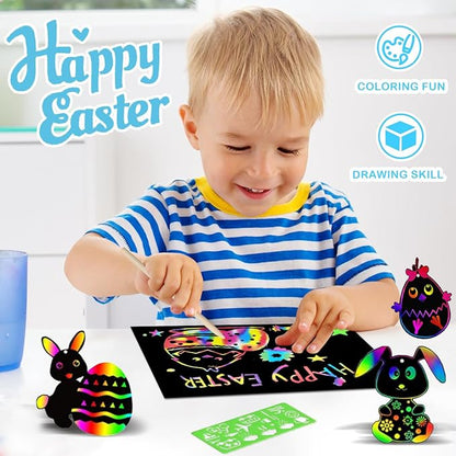 RMJOY Rainbow Scratch Off Paper for Kids: Easter Crafts Gifts for Kids 60pcs Magic Arts Supplies for Age 3-12 Teen Toys Games for Valentines Birthday Christmas Basket Stuffers |Party Favors(Boys)