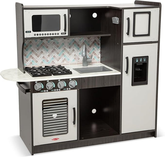Melissa & Doug Wooden Chef’s Pretend Play Toy Kitchen With “Ice” Cube Dispenser – Charcoal Gray - Kitchen Play Set For Toddlers And Kids Ages 3+