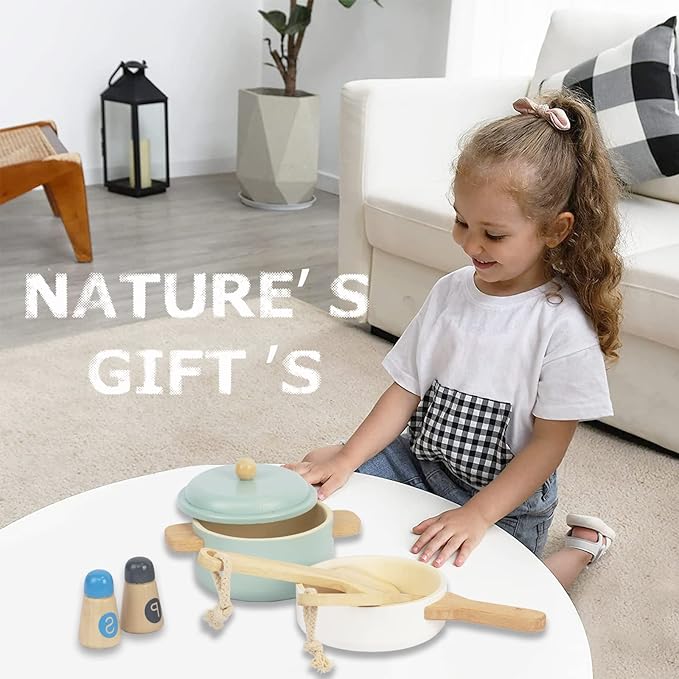 Premium Toddler Play Kitchen Toys, Wooden Kitchen Utensils, Accessories for Pretend Play Kitchen Set, Montessori Learning Toy, Pretend Cooking Playset, Gift for 3+