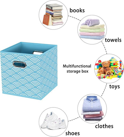Fabric storage bins Cubes, Fabric Cube Organizer with Handle, Foldable Cube Bins for Cloth or Accessary Storage, 11x11x11, Set of 3, (Blue clouds)