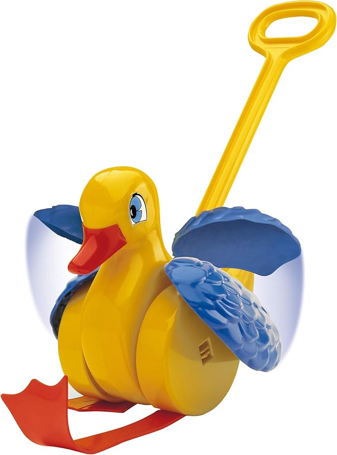 Quercetti Quack and Flap Duck Push Toy - Makes Sounds and Flaps Wings as it Rolls, Helps Toddlers Learn First Steps and Promotes Walking, for Kids Ages 1 - 3 Years , Yellow