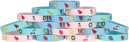 Cleverplay 24 Pack Tutti Frutti Fruit Silicone Wristbands Bracelets, Summer Tropical Fruit Themed Birthday Party Favors for Kids