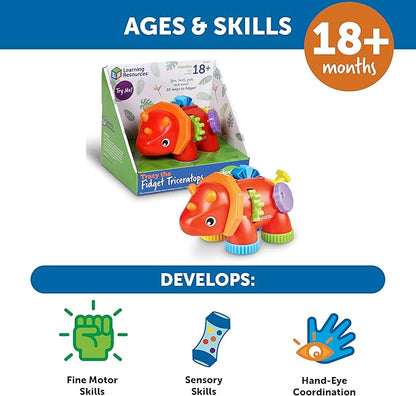Learning Resources Tracy The Fidget Triceratops - Sensory Toys for Toddlers, Fidget Toys for Kids, Travel Toys for Toddlers