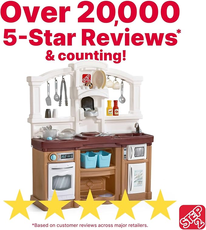 Step2 Fun with Friends Kids Kitchen Playset, Indoor/Outdoor Kitchenette, Interactive Play with Lights and Sounds, Durable Plastic, Includes 25 Piece Toy Accessories, Toddlers 2+ Years Old, Tan