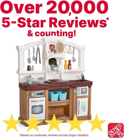 Step2 Fun with Friends Kids Kitchen Playset, Indoor/Outdoor Kitchenette, Interactive Play with Lights and Sounds, Durable Plastic, Includes 25 Piece Toy Accessories, Toddlers 2+ Years Old, Tan