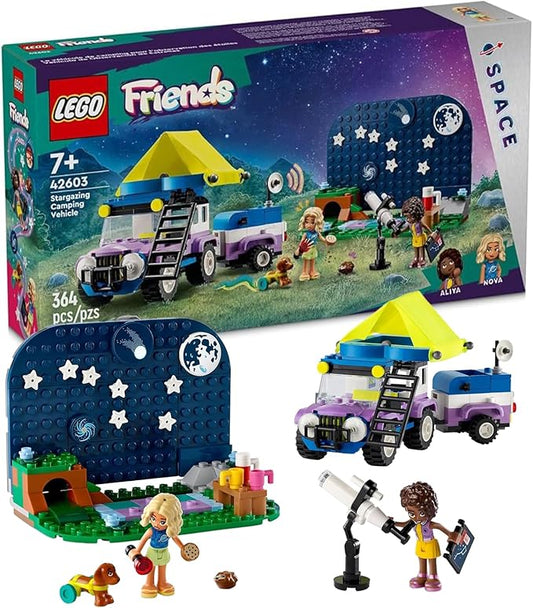 LEGO Friends Stargazing Camping Vehicle Adventure Toy, Includes 2 Mini-Dolls, Camping Trailer, Telescope Toy, and a Dog Figure, Science Toy Gift Idea for Girls, Boys and Kids Ages 7 and Up, 42603
