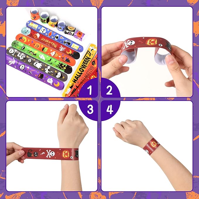 MGparty Halloween Party Favors, 72Pcs Slap Bracelets Rubber Wristbands Halloween Toys for Kids Halloween Party Supplies Decorations Treat Bags Gifts Goodie Bags Filler