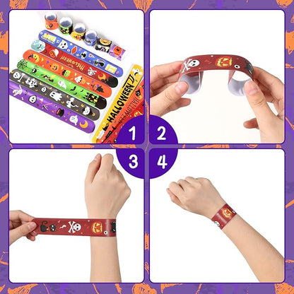 MGparty Halloween Party Favors, 72Pcs Slap Bracelets Rubber Wristbands Halloween Toys for Kids Halloween Party Supplies Decorations Treat Bags Gifts Goodie Bags Filler