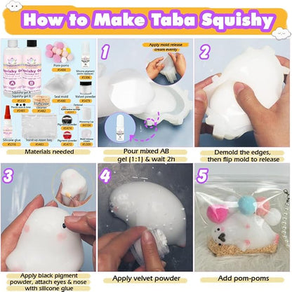 Taba Squishy Kit Big Seal Silicone Mold 6''+Liquid Gel+Flocking Cute Animal Making Set