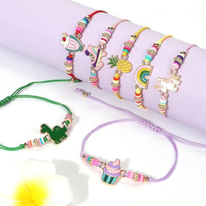 Lorfancy 12 Pcs Kids Girls Bracelets Jewelry Women Unicorn Animal Friendship Bracelet Pendant Teen Toddler Baby Cute Adjustable Multicolor Woven Pretend Play Bracelet