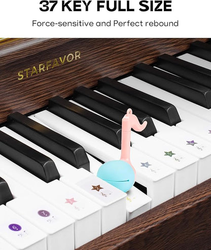 Starfavor Kids Keyboard, 37 Keys Digital Piano with Volume Control, Rechargeable Music Educational Instrument Toy, Wood Piano for 3+ Girls, Boys, Beginner, Toddler