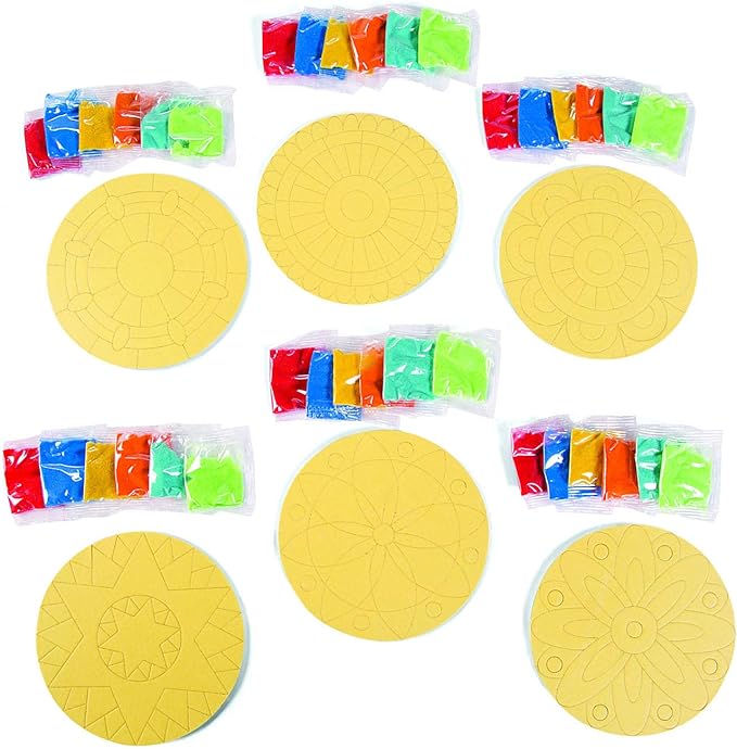 Fun Express Mandala Sand Art Kits for Kids, Makes 24-5" in Diameter - DIY Craft Sand Painting Kit Includes Includes 1 Bag of Yellow, Orange, Blue, red, Green and Aqua Sand
