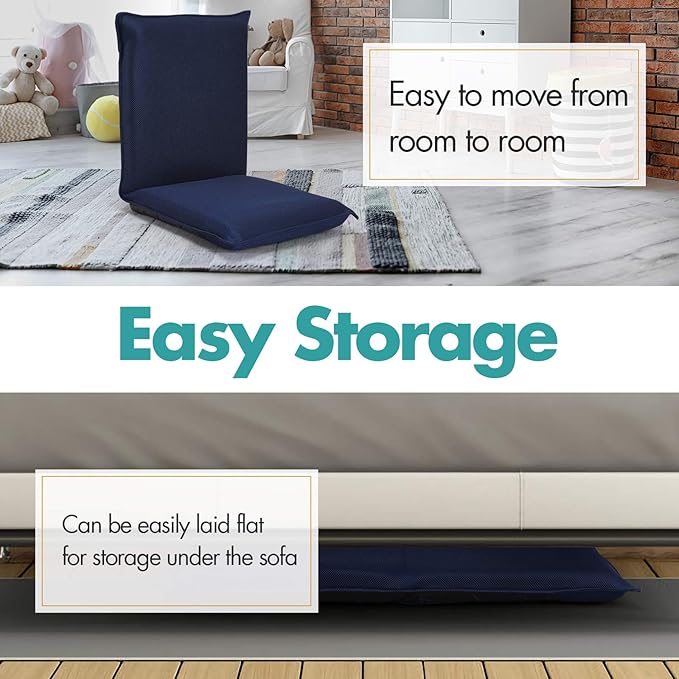 S AFSTAR Adjustable Floor Chair, Cushioned Lounger Recliner with 6-Position Comfortable Back Support & Thick Padded, Lazy Sofa Floor Gaming Chair, Floor Seat for Gaming Reading Meditation (Navy)