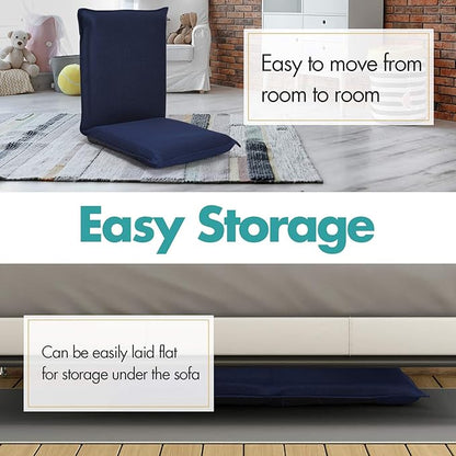 S AFSTAR Adjustable Floor Chair, Cushioned Lounger Recliner with 6-Position Comfortable Back Support & Thick Padded, Lazy Sofa Floor Gaming Chair, Floor Seat for Gaming Reading Meditation (Navy)