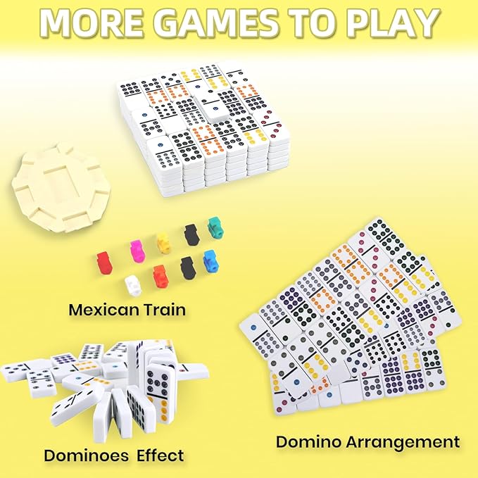 Mexican Train Dominoes Game Set, Double 12 Colored Dot Dominoes with Update Hub, Travel Domino Train Game with 91 Tiles and Portable Carry Case, Family Board Team Games for Kids and Adults