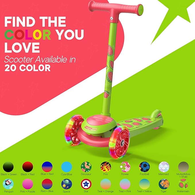 3 Wheel Scooter for Kids, Smooth Light Up LED Front Wheels, Wide Anti Slip Deck, Rear Foot Brake, Easy Lean to Steer Maneuvering, Indoor & Outdoor Ride On Toys for Ages 2 Up,
