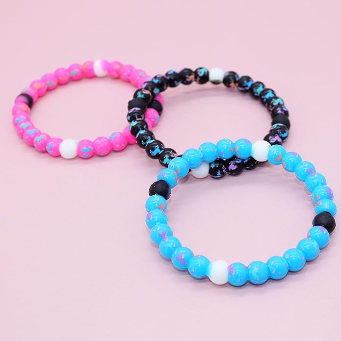 FROG SAC 3 Unicorn Bracelets for Girls, Silicone Bubble Bracelet Pack for Kids, Unicorns Theme Birthday Party Favors and Goodie Bag Fillers for Little Girls, Blue Black Pink Unicorn Stocking Stuffers for Kids