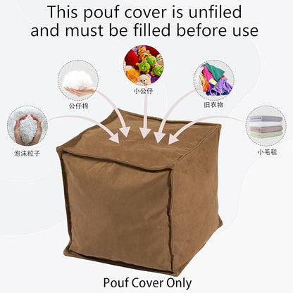 Louis Donné Square Unstuffed Pouf Ottoman Cover Foot Stool Poofy Ottomans Foot Rest small bean bag for Living room Decoration Floor Cushion Storage washable Brown microfaber Fabric(only Cover)NoFiller