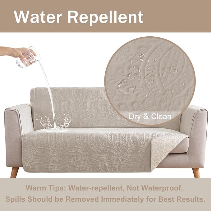Beige Loveseat Covers for 2 Cushion Couch, Water-Repellent Covers for Loveseat, Machine Washable Love Seat Quilted Couch Covers, Pet Friendly Loveseat Slipcovers (Loveseat 48", Beige Cream)