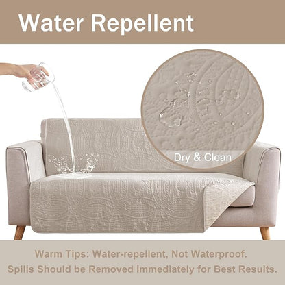 Soft Quilted Couch Cover with Pockets for Extra-Large Sofa, Anti-Slip Sofa Covers Washable for 3 Cushion Pet Friendly, Oversized Sofa Cover Water-Repellent (X-Large Sofa 78", Beige Cream)
