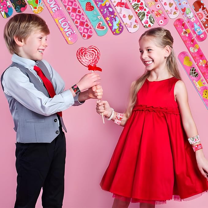 LUYI 108 Pcs Valentines Day Slap Bracelets Wristbands Valentines Day Party Supplies Toys School Class Classroom Game Prizes Goodie Bag Fillers