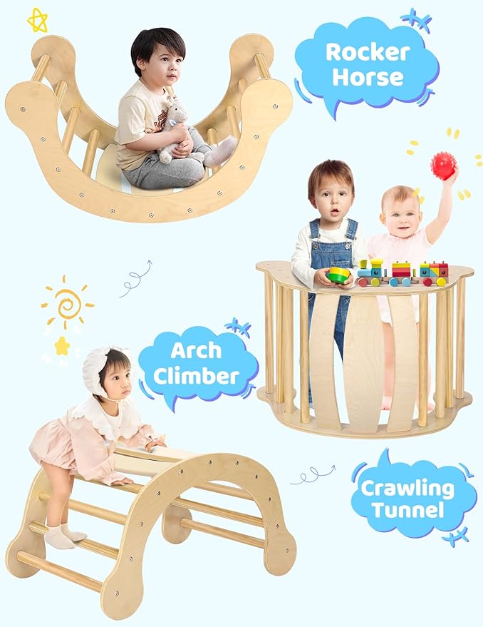 YOLEO Large Pikler Triangle Set, Wooden Toddler Climbing Toys Indoor with Safer Sturdy Base, Montessori Pikler Triangle Climbing Set for Kids' Indoor Climber & Playground & Jungle Gym (Natural)