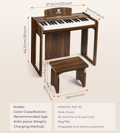 Vangoa Kids Piano Keyboard, 37 Keys Digital Piano for Kids, Music Educational Instrument Toy, Wood Piano for Girls and Boys, Dark Brown
