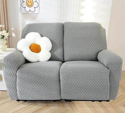 vctops 6 Pieces Jacquard Plush Recliner Loveseat Slipcover Stretch Soft Sofa Couch Cover Anti-Slip Solid Color Furniture Protector with Elastic Bottom for Kids Cats Dogs(Dark Grey,2 Seat)