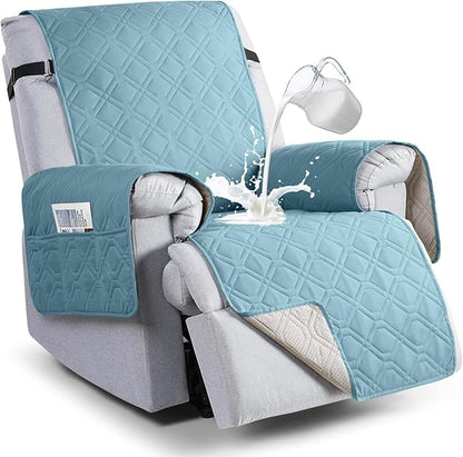 VANSOFY 100% Waterproof Recliner Chair Covers, Recliner Cover Non-Slip Dog Chair Cover Furniture Protector Washable Slipcover with Pocket, Elastic Straps for Pets, Dogs(Azuree, 30")