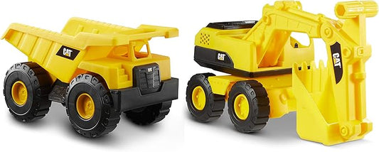 CAT Construction Toys Construction Tough Rigs 15" Dump Truck & Excavator Set Toys 2 Pack Ages 3+ | Kid Powered Caterpillar Vehicle Set | Indoor or Ourdor Play | No Batteries Required