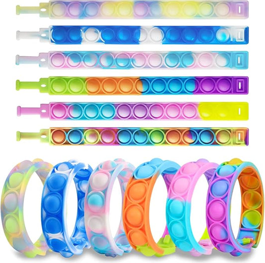 12 Pcs Pop Bracelet Bubble Fidget Sensory Toys for Party Favors, Hand Finger Wristband Bulk for Classroom Prizes, Easter Egg Basket Stuffers Goodie Bag Stuffers Christmas Valentine Gift for Kid
