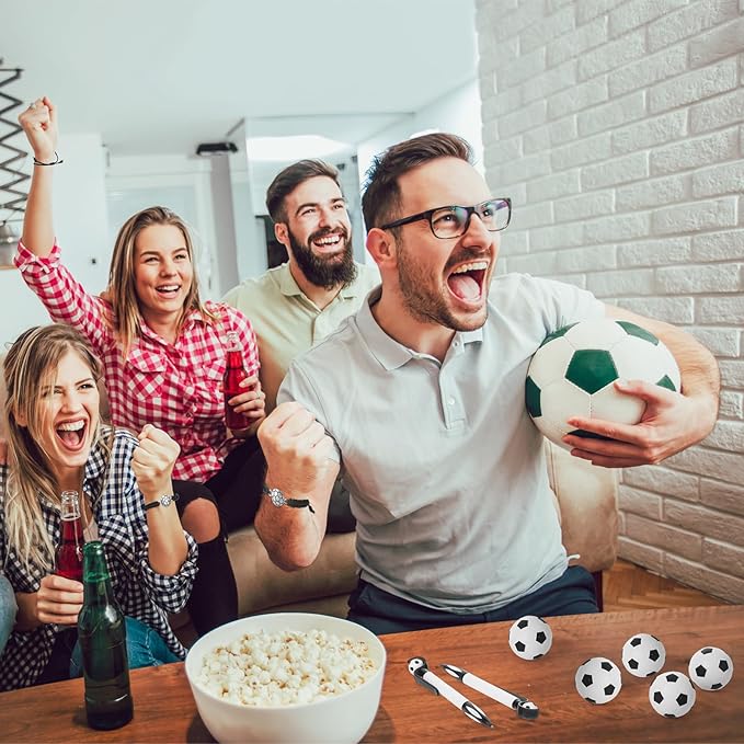 80 Pcs Soccer Team Gifts Set Bracelets Soccer Ball Ballpoint Pens Foam Stress Balls Kick Up Cards Adjustable Bracelets for Sports Reward Birthday Party Supplies