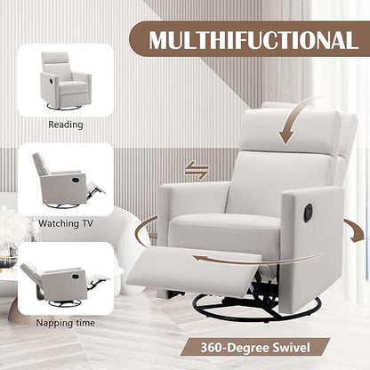 Modern Mid Century Upholstered Recliner Chair with Thick Seat Cushion and Backrest Wood Accent Armchair for Living Room, Bedroom, Home Office Beige