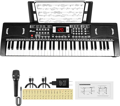 Electric Piano Keyboard, Digital 61 Key Piano Keyboard Kids with Speaker Microphone & Music Sheet Stand, Gift for Children Early Education Beginners, Black