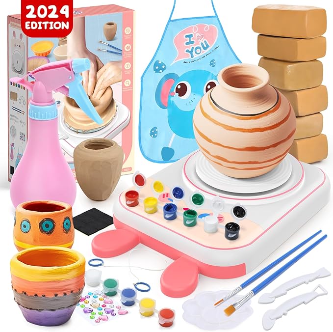Skirfy Pottery Wheel for Kids Art Crafts Kits for Kids Ages 6-8 9-12 Clay Sculpting Tools & Painting Kit,Birthday Thanksgiving Christmas Gift Girls Toys 8-10,DIY Kits Clay Maker for Beginners